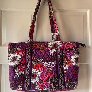Floral Quilted Tote Bag - Purple and Pink 9.5”x15”